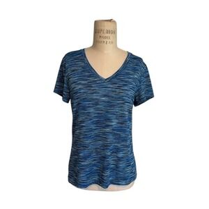 BCG Women Athletic V Neck T Shirt Med Melange Blue Pattern Activewear Athleisure